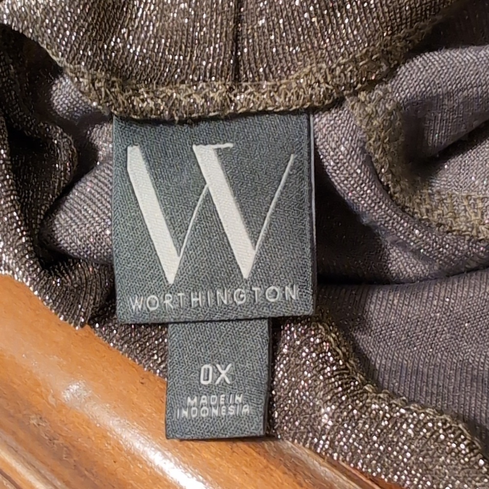 Worthington Metallic Gold Short Sleeve Glimmer Blouse 0X - Picture 13 of 15